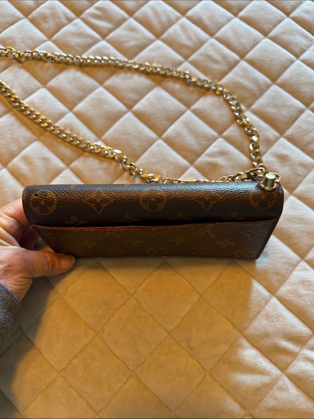 Louis Vuitton Brown Monogram Chain Crossbody Wallet with Gold Hardware - Picture 7 of 7